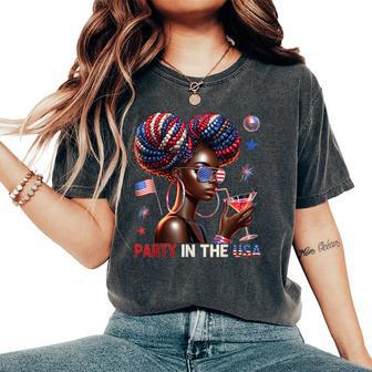 Melanin Afro 4Th Of July Party In The Usa Black Girl Us Flag Women's Oversized Comfort T-Shirt - Thegiftio UK