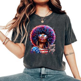 Melanin Afro African Happy 4Th Of July Black Girl Us Flag Women's Oversized Comfort T-Shirt - Thegiftio UK