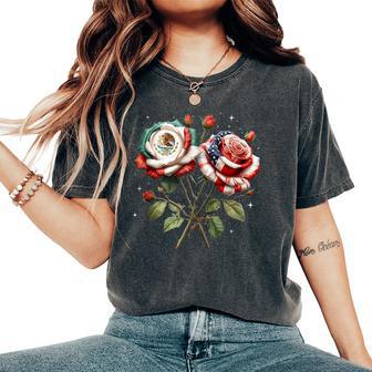 Mexico Usa Flag Mexican Flag American Flag Rose Flower Women Women's Oversized Comfort T-Shirt - Thegiftio UK