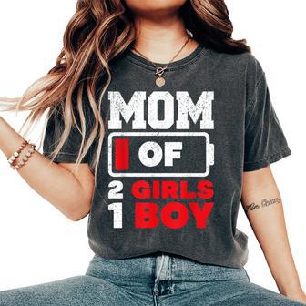 Mom Of 2 Girls And 1 Boy Battery Low Mother's Day Women's Oversized Comfort T-Shirt - Thegiftio UK