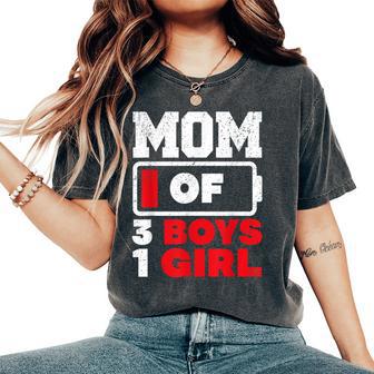 Mom Of 3 Boys And 1 Girl Battery Low Mother's Day Women's Oversized Comfort T-Shirt - Thegiftio UK