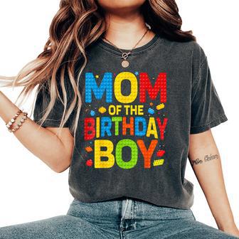 Mom Of The Birthday Boy Building Block Birthday Party Women's Oversized Comfort T-Shirt - Thegiftio UK