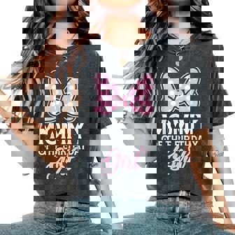 Mommy Of The Birthday Girl Cute Pink Bow Family Matching Women's Oversized Comfort T-Shirt - Monsterry