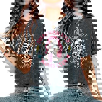 Overstimulated Moms Club Mother's Day Skull Messy Mom Life Women's Oversized Comfort T-Shirt | Mazezy