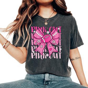 Pink Out Breast Cancer Football Coquette Bow Mom Girls Women Women's Oversized Comfort T-Shirt - Thegiftio UK