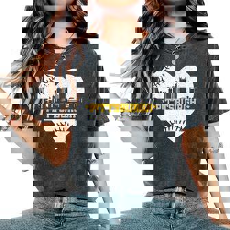 Pittsburgh Lovers Skyline Retro Baseball Heartbeat Women Women's Oversized Comfort T-Shirt | Mazezy