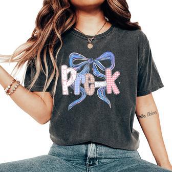 Pre-K Preppy Floral Coquette Bow Girly Back To School Women's Oversized Comfort T-Shirt - Thegiftio UK