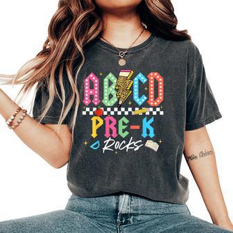 Pre K Rocks Teacher Back To School Abcd Rocks First Day Women's Oversized Comfort T-Shirt - Thegiftio UK