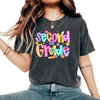 Preppy Second Grade Back To School 2Nd Grade Teachers Girls Women's Oversized Comfort T-Shirt - Thegiftio UK
