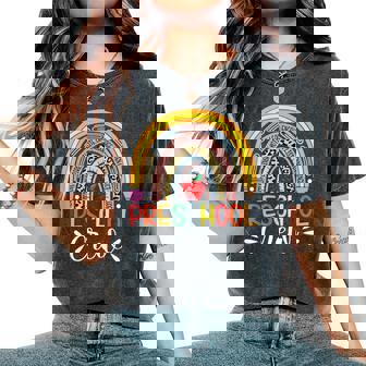 Preschool Crew Teacher Cute Rainbow Back To School Women's Oversized Comfort T-Shirt - Monsterry