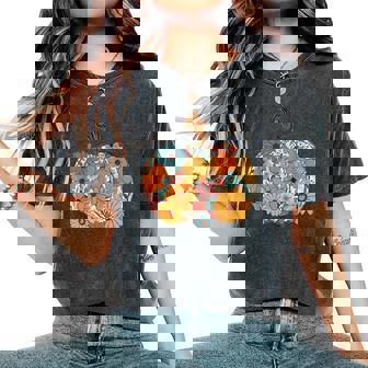 Pumpkin Floral Autumn Fall Season Wildflower Thanksgiving Women's Oversized Comfort T-Shirt | Mazezy