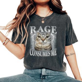 Rage Consumes Me Silly Staring Cat Meme Men Women's Oversized Comfort T-Shirt - Thegiftio UK