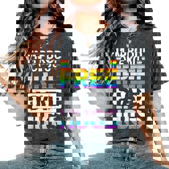 Rainbow Free Dad Hugs For Lgbtq Pride Month Trendy Lgbt Women's Oversized Comfort T-Shirt | Mazezy
