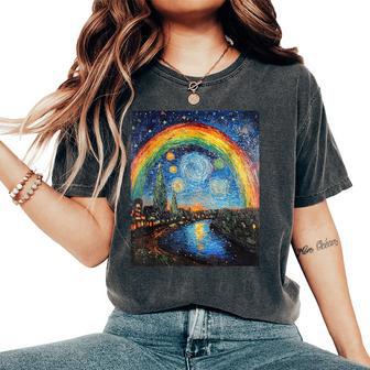Rainbow Lgbt Pride Month Van Gogh Style Starry Night Women's Oversized Comfort T-Shirt - Thegiftio UK