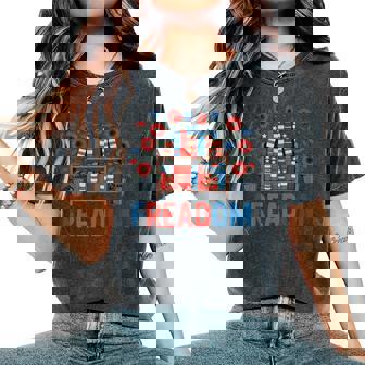 Reading Freadom Freedom Book Lover 4Th Of July Women Women's Oversized Comfort T-Shirt - Thegiftio