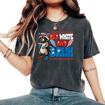 Red White And Bruh Raccoon Usa 4Th Of July Boys Girls Women's Oversized Comfort T-Shirt - Thegiftio UK