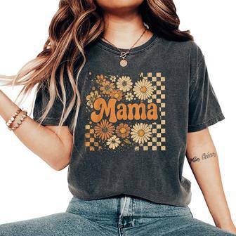Retro Checkered Mama Pumpkin Flower Fall Autumn Halloween Women's Oversized Comfort T-Shirt - Thegiftio UK