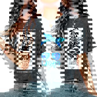 Retro Lion Girl Messy Bun Sports Team Matching Outfit Women's Oversized Comfort T-Shirt | Mazezy