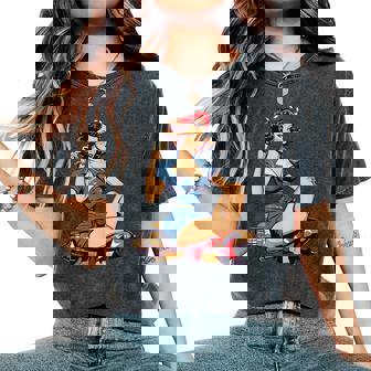 Retro Patriotic Pin-Upintage Usa Flag American Beauty Girl レディースオーバーサイズコンフォートTシャツ - Kawaiitshirt