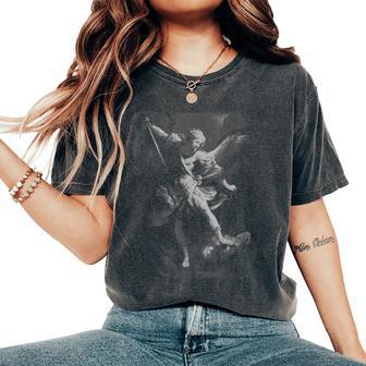 Saint Michael The Archangel Defeating Satan Christian Women's Oversized Comfort T-Shirt - Thegiftio UK