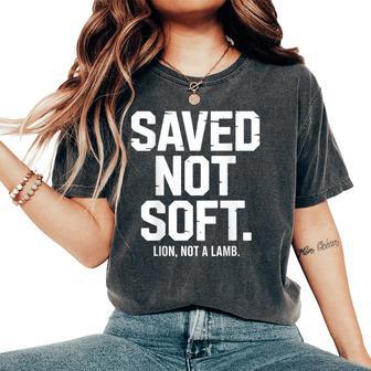 Saved Not Soft Christian Lion Not Lamb Backprint Women's Oversized Comfort T-Shirt - Thegiftio UK