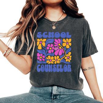 School Counselor Boho Flowers Retro Back To School Women's Oversized Comfort T-Shirt - Thegiftio UK