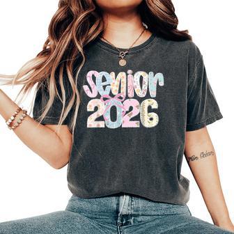 Senior 2026 Pastel Floral Patchwork Letters With Lace Bow Women's Oversized Comfort T-Shirt - Thegiftio UK