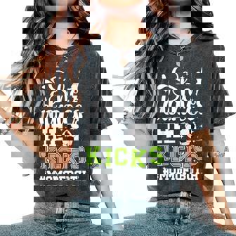 She Dances He Kicks Mom Of Both Dance And Soccer Mom Women's Oversized Comfort T-Shirt | Mazezy