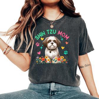 Shih Tzu Mom Mother's Day Floral Cute Dog Owner Family Group Women's Oversized Comfort T-Shirt - Thegiftio UK