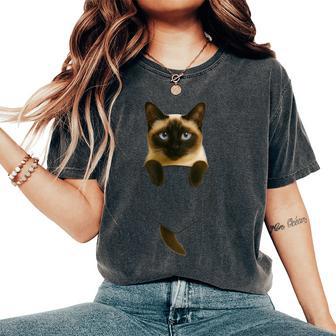 Siamese Cat Pocket Cat Mom Cat Dad Cat Lover Women's Oversized Comfort T-Shirt - Thegiftio UK