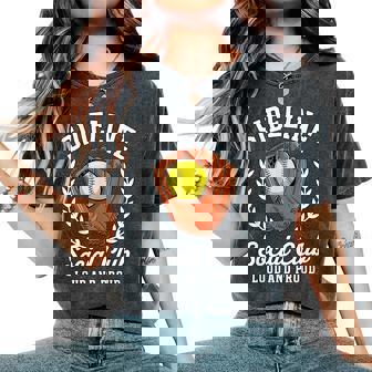 Sideline Social Club Softball Glove Ball Proud Mom Women's Oversized Comfort T-Shirt - Monsterry