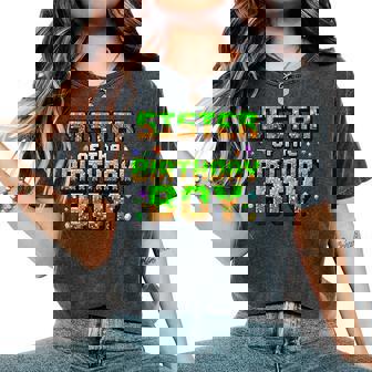 Sister Of The Birthday Boy Matching Pixel Family Bday Party Women's Oversized Comfort T-Shirt - Thegiftio UK
