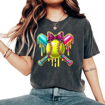 Softball Girl Drip For Ice Cream Lover Drip Softball Bat Women's Oversized Comfort T-Shirt - Thegiftio UK