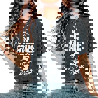 My Son Catches Baseball Catcher Mom Dad Women Women's Oversized Comfort T-Shirt - Monsterry