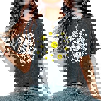 Stay Positive キュート スマイルフェイス 花 ハッピーフェイス 花 女の子 レディースオーバーサイズコンフォートTシャツ - Kawaiitshirt