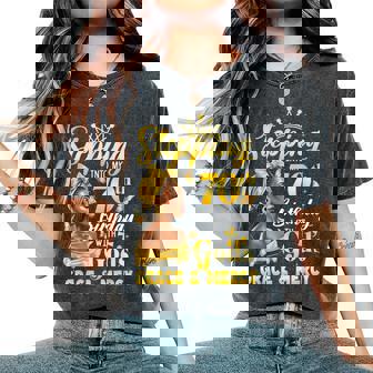 Stepping Into My 70Th Birthday Afro Woman Religious Birthday Women's Oversized Comfort T-Shirt - Monsterry