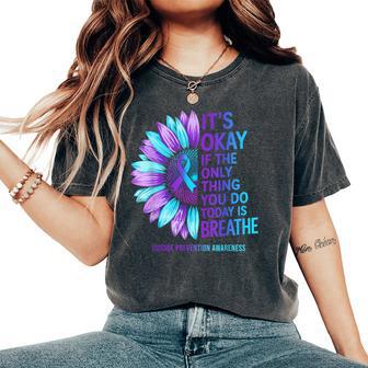 Suicide Prevention Awareness Sunflower Purple Teal Ribbon Women's Oversized Comfort T-Shirt - Thegiftio UK