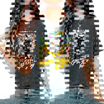 Sunflower Cat 黒猫 ひまわり 向日葵 アメコミ ネタアイテム レディースオーバーサイズコンフォートTシャツ - Kawaiitshirt