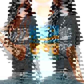 Sunflower Floral Flower Van Gogh Style Starry Night Graphic Women's Oversized Comfort T-Shirt - Thegiftio