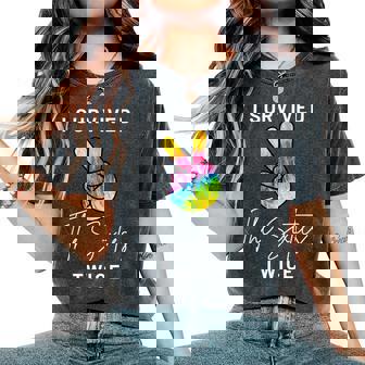 I Survived The Sixties Twice 70Th Birthday Peace Sign Women's Oversized Comfort T-Shirt - Seseable