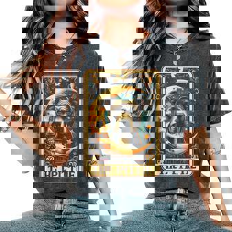 Tarot Card Crescent Moon Pit-Bull Dog Pittie Mom Halloween Women Women's Oversized Comfort T-Shirt - Seseable