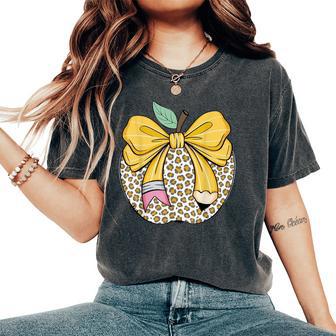 Teacher Coquette Pencil Bow And Apple Teacher Women's Oversized Comfort T-Shirt - Thegiftio UK