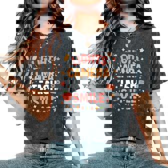 Teacher Lights Camera Teach Smile Back To School Women's Oversized Comfort T-Shirt | Seseable CA