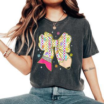 Teacher Student Coquette Bow Pencil Back To School First Day Women's Oversized Comfort T-Shirt - Thegiftio UK
