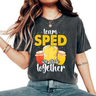 Team Sped We Stick Together Bread Jam Teacher Student Women's Oversized Comfort T-Shirt - Thegiftio UK