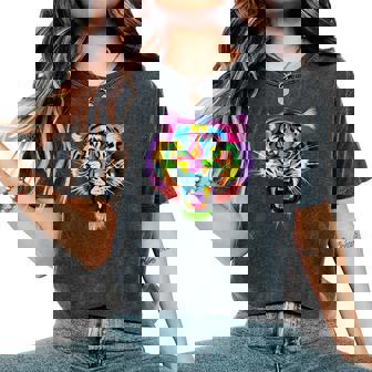 Tête De Tigre Colorée Arc-En-Ciel Avec Tête De Tigre T-shirt oversize confortable pour femme - Cadeauxyz