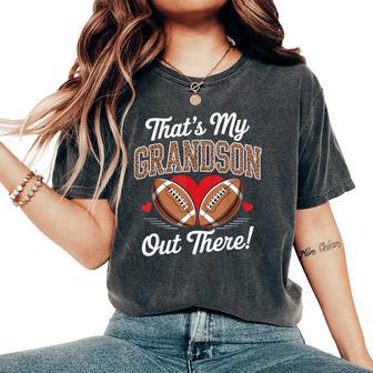 That’S My Grandson Out There Leopard Heart Football Grandma Women's Oversized Comfort T-Shirt - Thegiftio UK
