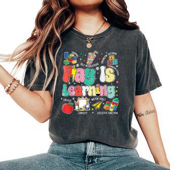 Vintage Play Is Learning Prek Elementary Teacher Womens Women's Oversized Comfort T-Shirt - Thegiftio UK