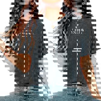 Yeshua Cross Minimalist Christian Religious Jesus Hebrew Women's Oversized Comfort T-Shirt - Monsterry