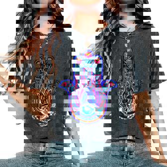 Ymbole Mauvais Œil Bleu De Hamsa Ornement Graphique T-shirt oversize confortable pour femme - Cadeauxyz